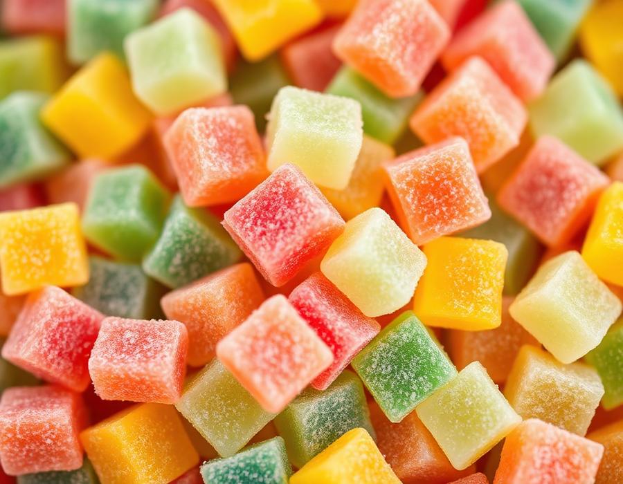 Close-up of colourful sugar-coated jelly sweets